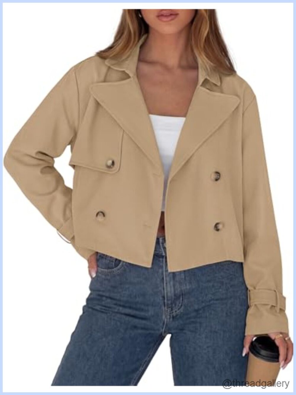 Cropped Trench Coat Double Breasted Short Jacket